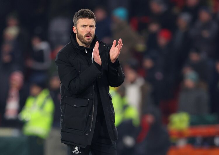 Michael Carrick, Manager of Middlesbrough applauds fans after the Sky Bet Championship match between Sheffield United FC and Middlesbrough FC at Br...