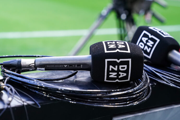 FREIBURG IM BREISGAU, GERMANY - SEPTEMBER 28: Detail close up of a DAZN microphone during the Bundesliga match between SC Freiburg and TSG Hoffenhe...