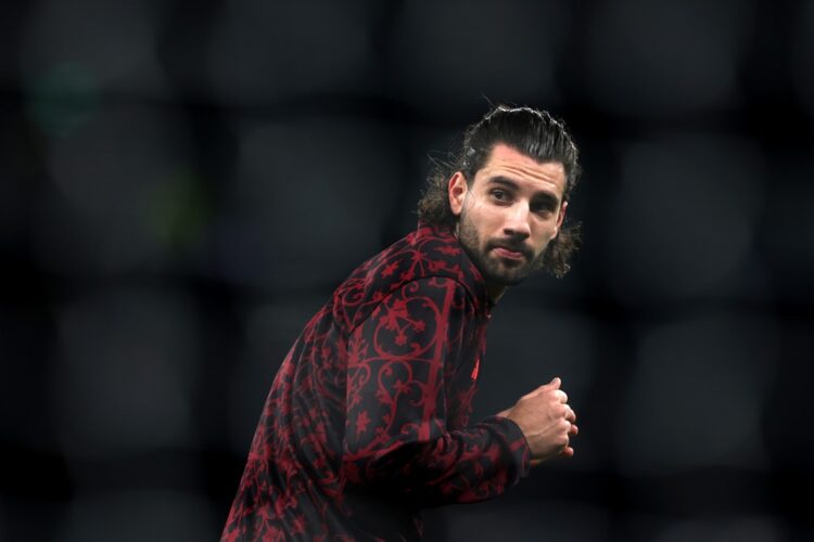 Dominik Szoboszlai of Liverpool looks on prior to the Premier League match between Tottenham Hotspur and Liverpool at Tottenham Hotspur Stadium on ...
