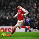 LONDON, ENGLAND - FEBRUARY 03: Kai Havertz of Arsenal breaks past Robert Sanchez to score his team's first goal during the Carabao Cup Semi Final Second Leg match between Arsenal and Chelsea at Emirates Stadium on February 03, 2026 in London, England. (Photo by Mike Hewitt/Getty Images)