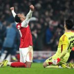 LONDON, ENGLAND - FEBRUARY 03: Gabriel and Kepa Arrizabalaga of Arsenal celebrate after teammate Kai Havertz (not pictured) scores his team's first goal during the Carabao Cup Semi Final Second Leg match between Arsenal and Chelsea at Emirates Stadium on February 03, 2026 in London, England. (Photo by Clive Mason/Getty Images)