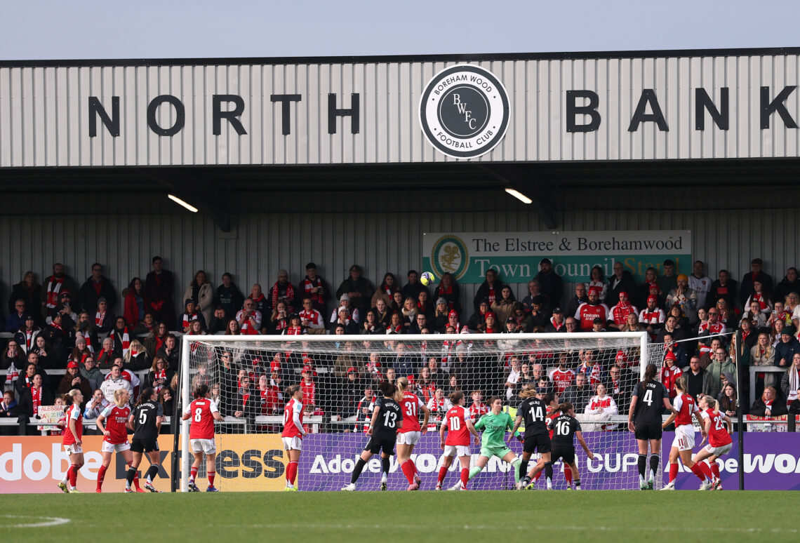 BOREHAMWOOD, ENGLAND - JANUARY 18: A general view of play during the Adobe Women's FA Cup Fourth Round match between Arsenal and Aston Villa at Man...