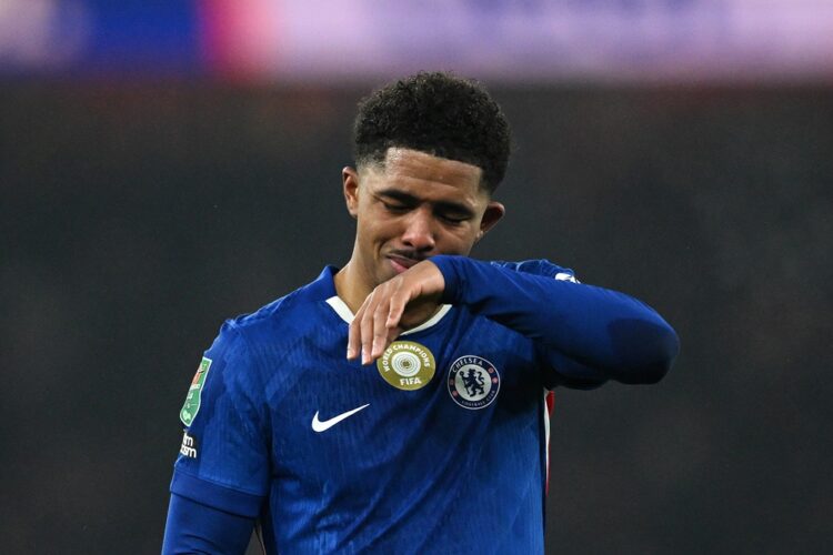 Wesley Fofana of Chelsea looks dejected after the Carabao Cup Semi Final Second Leg match between Arsenal and Chelsea at Emirates Stadium on Februa...
