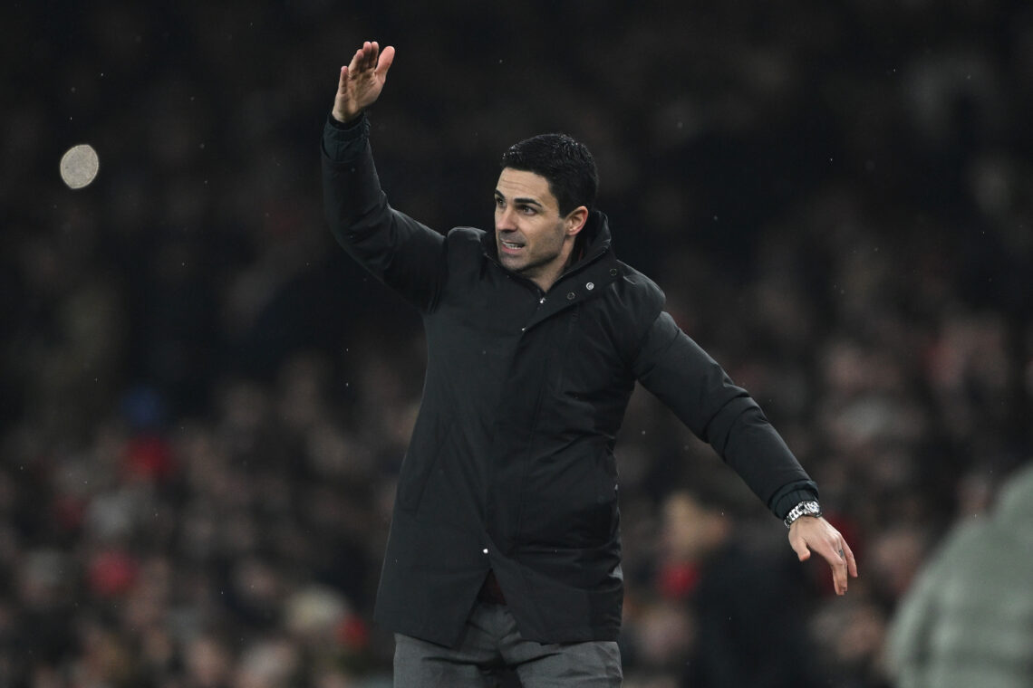 LONDON, ENGLAND - FEBRUARY 03: Arsenal head coach Mikel Arteta gestures during the Carabao Cup Semi Final Second Leg match between Arsenal and Chel...