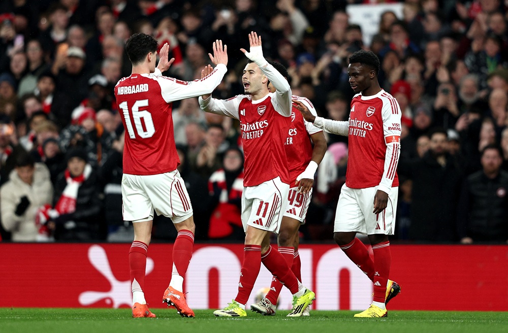New stat emphasises Arsenal star's unusual scoring form 3 Gabriel Martinelli of Arsenal celebrates scoring his team's second goal with teammates Christian Norgaard and Bukayo Saka during the Emirates FA Cup Fourth Round match between Arsenal and Wigan Athletic on February 15, 2026 in London, England. (Photo by James Fearn/Getty Images)