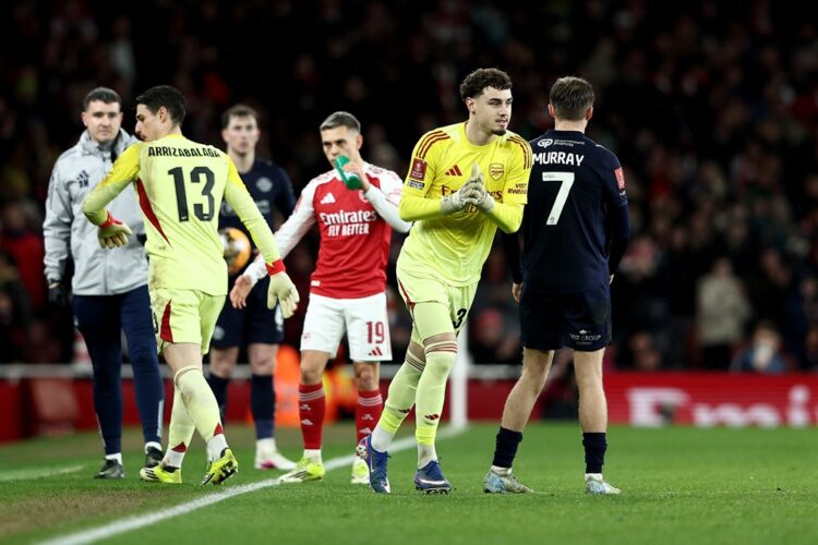 Tommy Setford of Arsenal makes his home debut as he is substituted on during the Emirates FA Cup Fourth Round match between Arsenal and Wigan Athle...