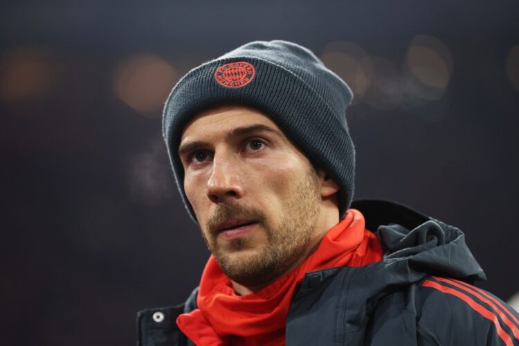 Leon Goretzka of FC Bayern Munich looks on prior to the Bundesliga match between FC Bayern München and VfL Wolfsburg at Allianz Arena on January 11...