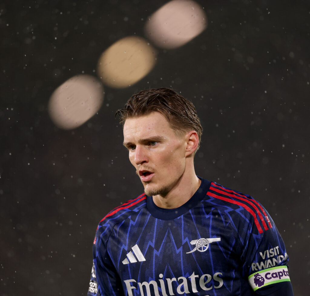 LEEDS, ENGLAND - JANUARY 31: Martin Ødegaard of Arsenal during the Premier League match between Leeds United and Arsenal at Elland Road on January 31, 2026 in Leeds, England. (Photo by Carl Recine/Getty Images)