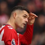 Granit Xhaka of Sunderland looks on during the Premier League match between Sunderland and Crystal Palace at Stadium of Light on January 17, 2026 in Sunderland, England. (Photo by George Wood/Getty Images)