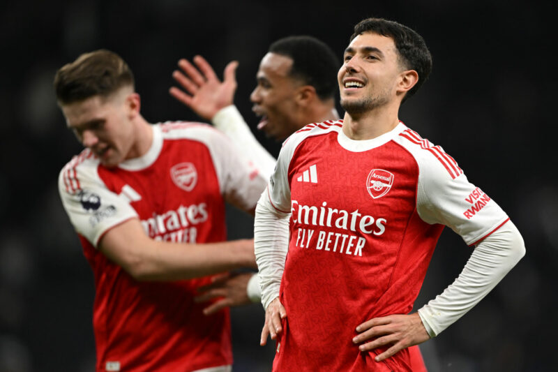 LONDON, ENGLAND - FEBRUARY 22: Martin Zubimendi of Arsenal looks on following the team's victory in the Premier League match between Tottenham Hots...