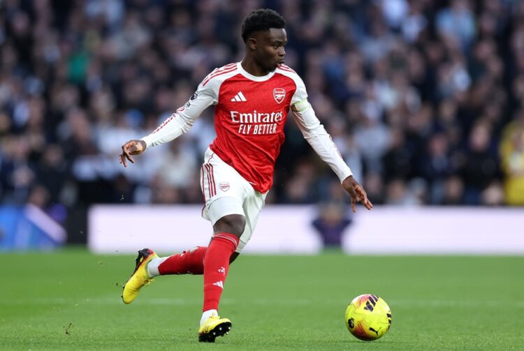 Bukayo Saka of Arsenal during the Premier League match between Tottenham Hotspur and Arsenal at Tottenham Hotspur Stadium on February 22, 2026 in L...