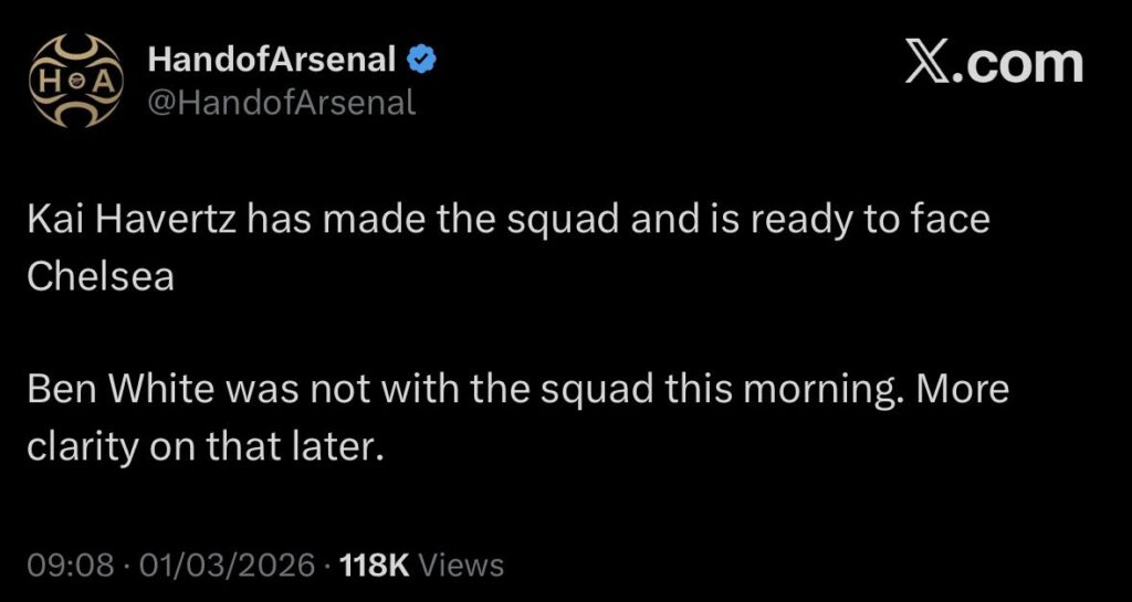 Injured Arsenal star returns to squad for Chelsea clash 3 09facdde 3211 463d 962b 102ae7054d1e