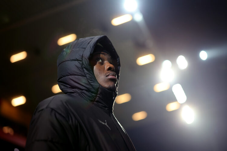 BERLIN, GERMANY - DECEMBER 12: Castello Lukeba of RB Leipzig looks on prior to the Bundesliga match between 1. FC Union Berlin and RB Leipzig at St...
