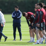 LONDON COLNEY, ENGLAND - MARCH 10: Mikel Arteta, Manager of Arsenal looks on during a Arsenal FC training session at Sobha Realty Training Centre on March 10, 2026 in London Colney, England. (Photo by Richard Pelham/Getty Images)