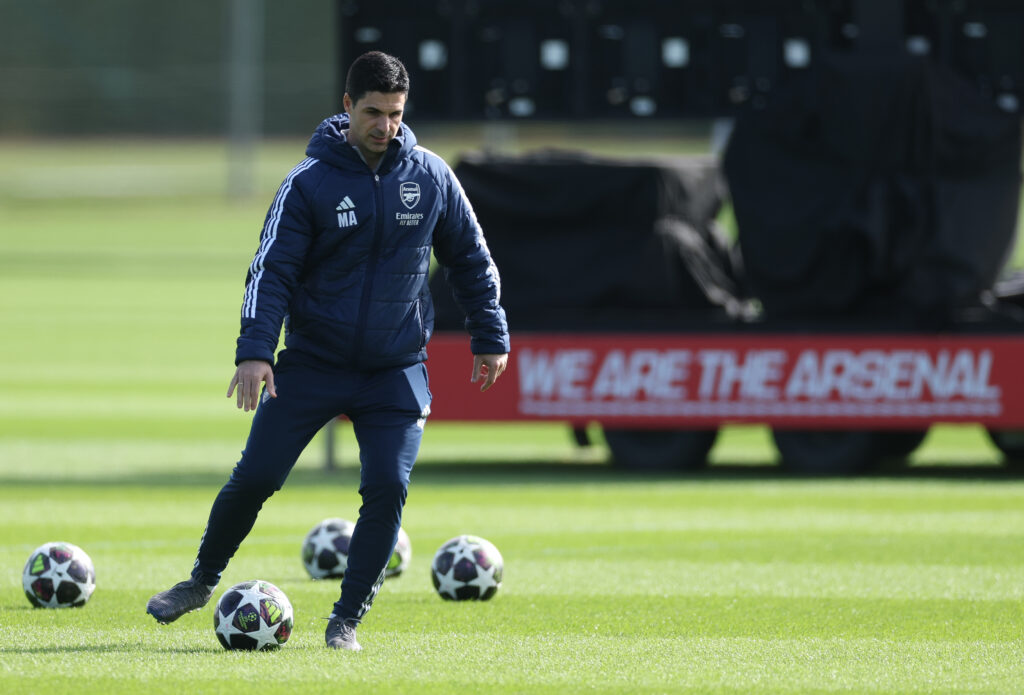 LONDON COLNEY, ENGLAND - MARCH 10: Mikel Arteta, Manager of Arsenal during a Arsenal FC training session at Sobha Realty Training Centre on March 10, 2026 in London Colney, England. (Photo by Richard Pelham/Getty Images)
