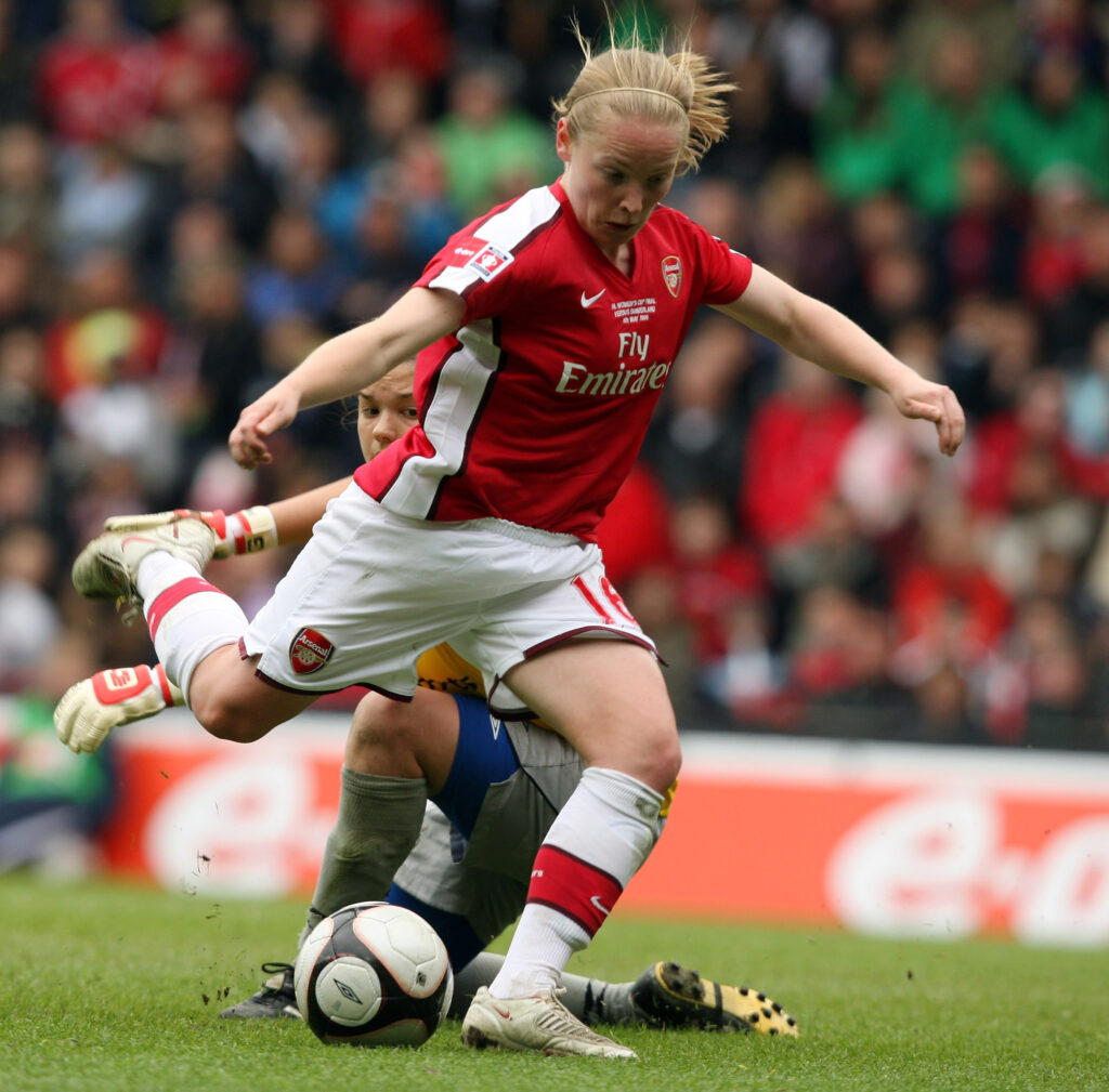 Arsenal captain signs new contract 3 DERBY, ENGLAND - MAY 04: Kim Little of Arsenal scores the second goal for her team during the FA Women's Cup Final Sponsored by E.ON between Arsenal LFC and Sunderland WFC at Pride Park on May 4, 2009 in Derby, England. (Photo by Ross Kinnaird/Getty Images)
