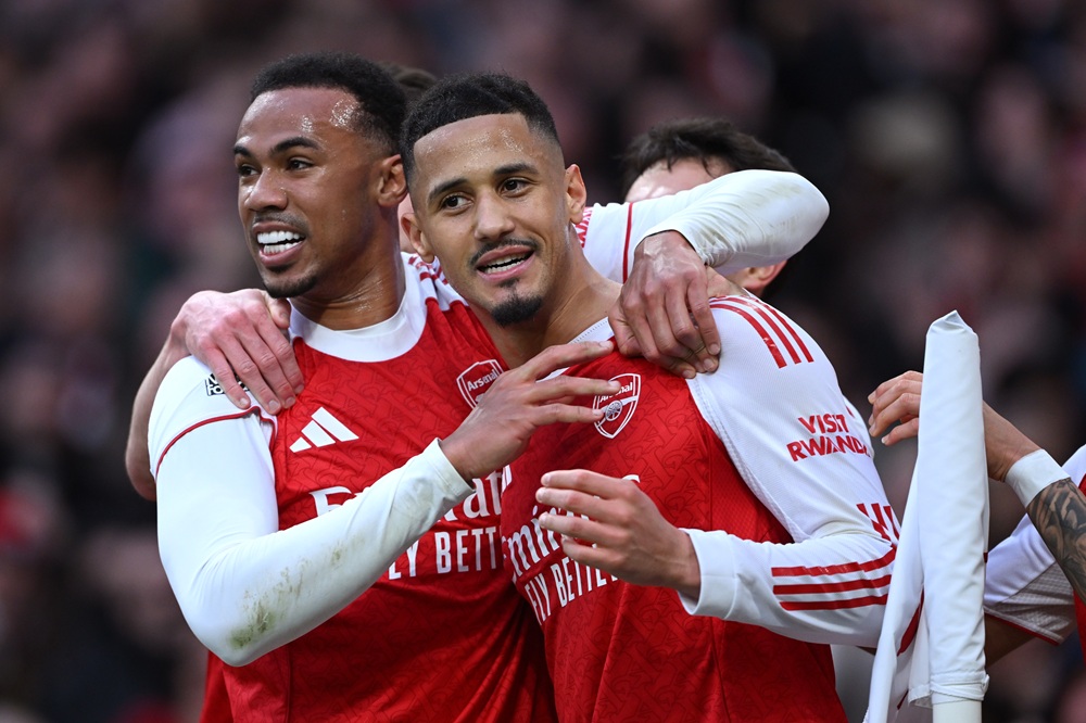 Arsenal 28yo nominated for Player of the Matchweek 3 William Saliba of Arsenal celebrates scoring his team's first goal with Gabriel during the Premier League match between Arsenal and Chelsea at Emirates Stadium on March 01, 2026 in London, England. (Photo by Shaun Botterill/Getty Images)