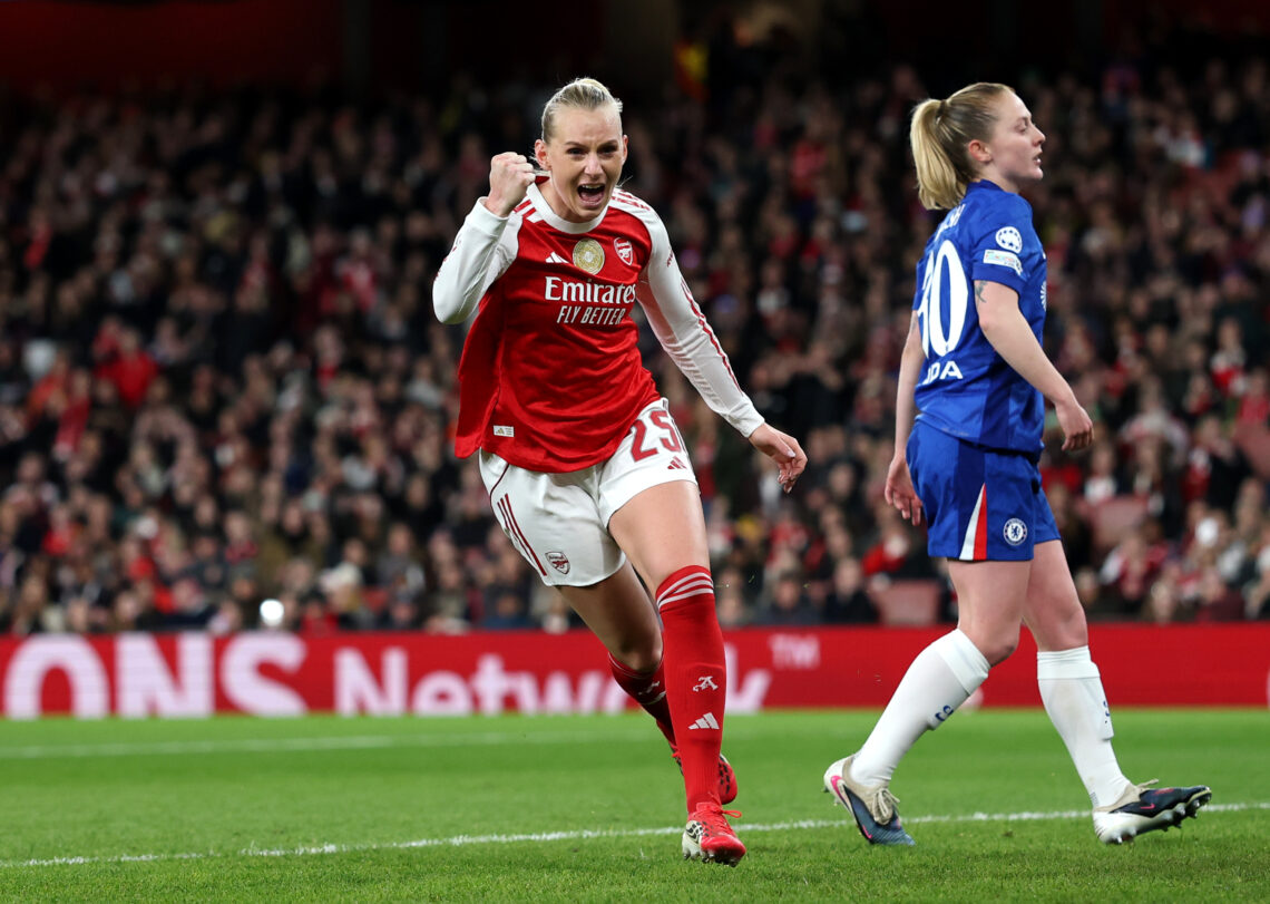 Stina Blackstenius celebrates scoring against Chelsea