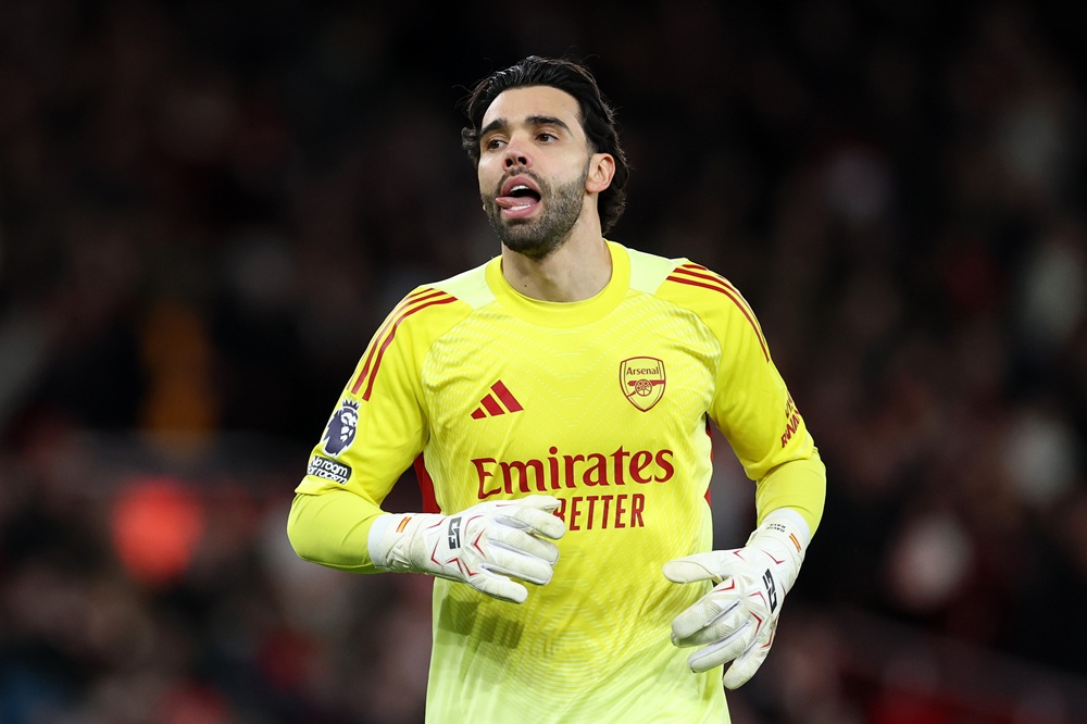 David Raya closes in on 3rd Premier League Golden Glove 1 David Raya of Arsenal reacts during the Premier League match between Arsenal and Everton at Emirates Stadium on March 14, 2026 in London, England. ...