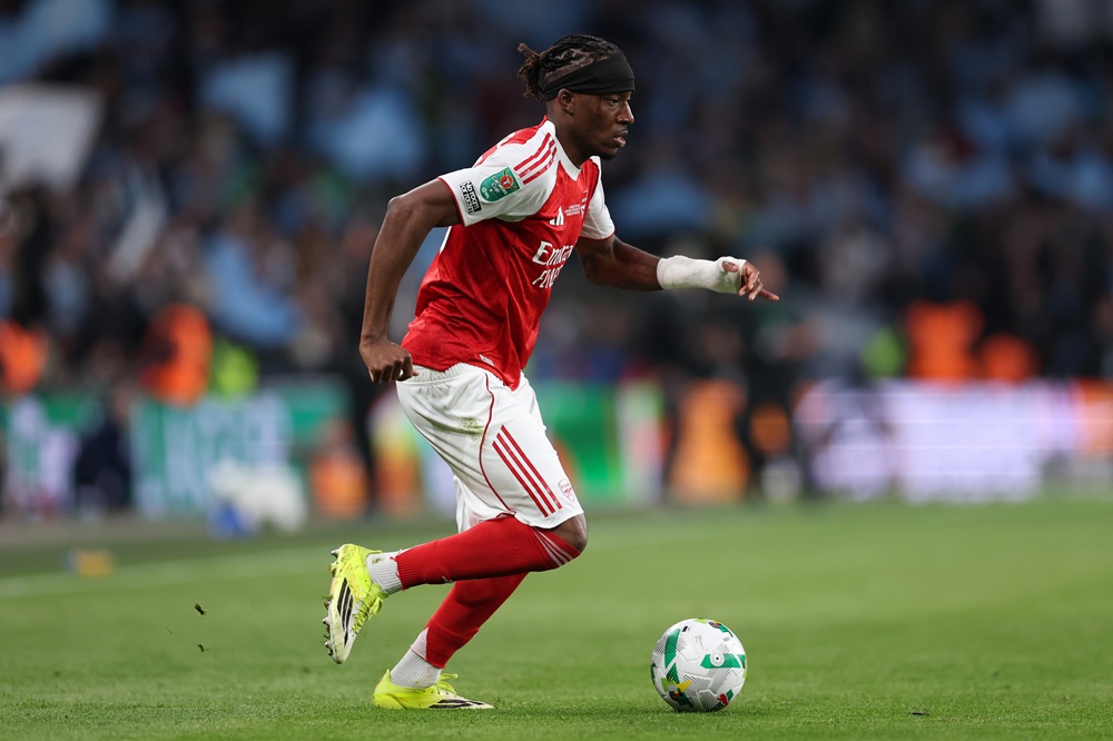 Noni Madueke of Arsenal  during the Carabao Cup Final match Arsenal and between Manchester City at Wembley Stadium on March 22, 2026 in London, England. (Photo by Justin Setterfield/Getty Images)