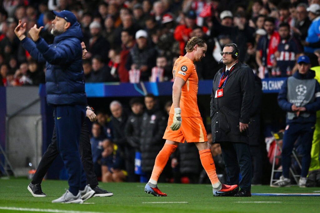 Massive blow to Spurs survival hopes 3 MADRID, SPAIN - MARCH 10: Antonin Kinsky of Tottenham Hotspur leaves the pitch after being substituted off in the 17th minute, and is replaced by Guglielmo Vicario of Tottenham Hotspur (not pictured) during the UEFA Champions League 2025/26 Round of 16 First Leg match between Atletico de Madrid and Tottenham Hotspur FC at Estadio Civitas Metropolitano on March 10, 2026 in Madrid, Spain. (Photo by Denis Doyle/Getty Images)