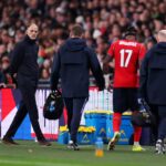 Thomas Tuchel, Head Coach of England, reacts as Noni Madueke of England leaves the pitch with a injury during the international friendly match between England and Uruguay at Wembley Stadium on March 27, 2026 in London, England. (Photo by Ryan Pierse/Getty Images)