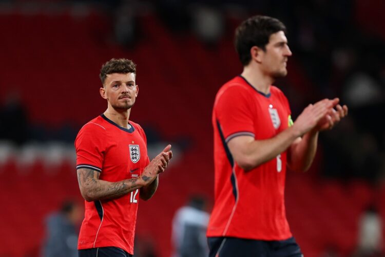 Ben White of England looks dejected as he acknowledges the fans following the international friendly match between England and Uruguay at Wembley S...