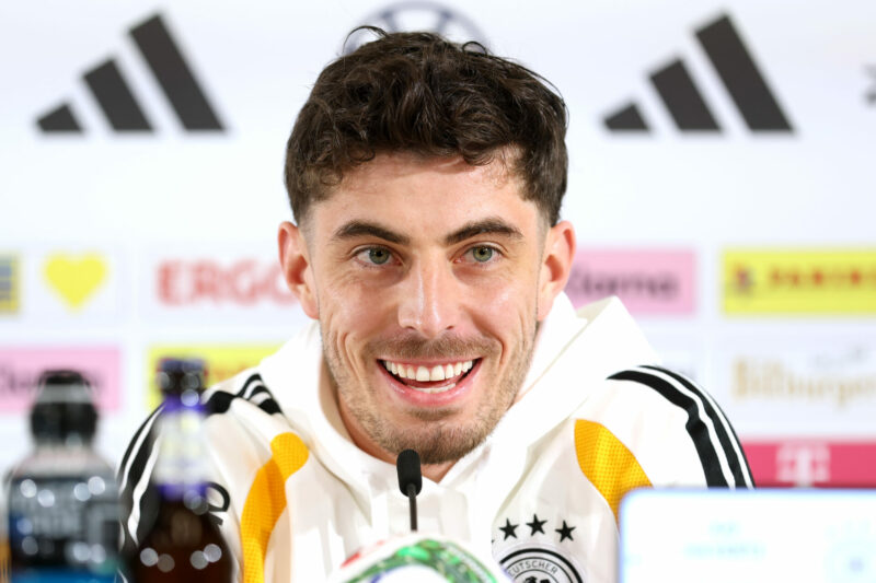 HERZOGENAURACH, GERMANY - MARCH 25: Kai Havertz of Team Germany talks to the media during a training session at adidas Homeground on March 25, 2026...