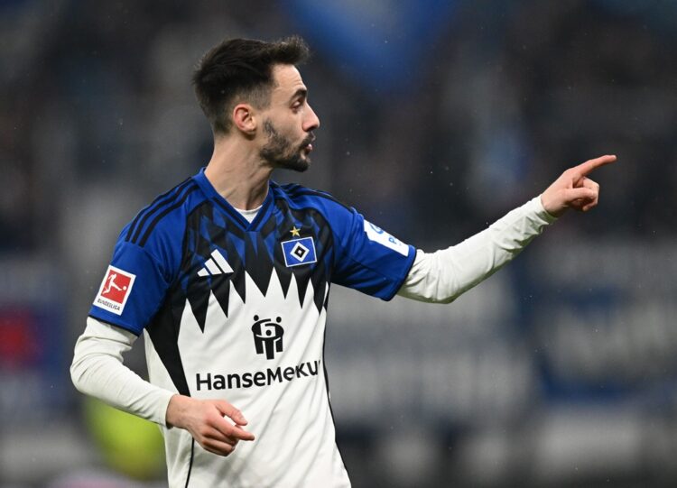 Fabio Vieira of Hamburger SV reacts during the Bundesliga match between Hamburger SV and 1. FC Köln at Volksparkstadion on March 14, 2026 in Hambur...