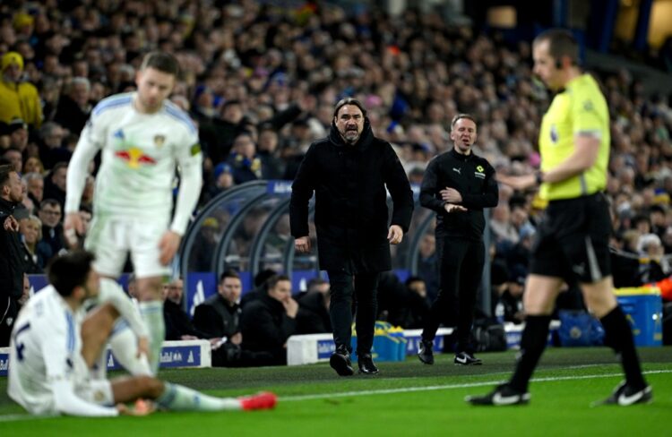 Daniel Farke, Manager of Leeds United, looks on from the sideline during the Premier League match between Leeds United and Manchester City at Ellan...