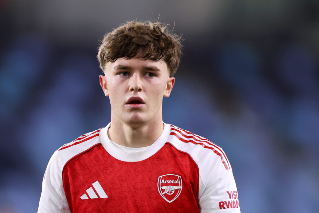 Arsenal 17yo centre forward gets u19 international call-up 3 MANCHESTER, ENGLAND - JANUARY 16: Ceadach O'Neill of Arsenal looks on during the FA Youth Cup Fourth Round match between Manchester City and Arsenal at Joie Stadium on January 16, 2026 in Manchester, England. (Photo by Lewis Storey/Getty Images)