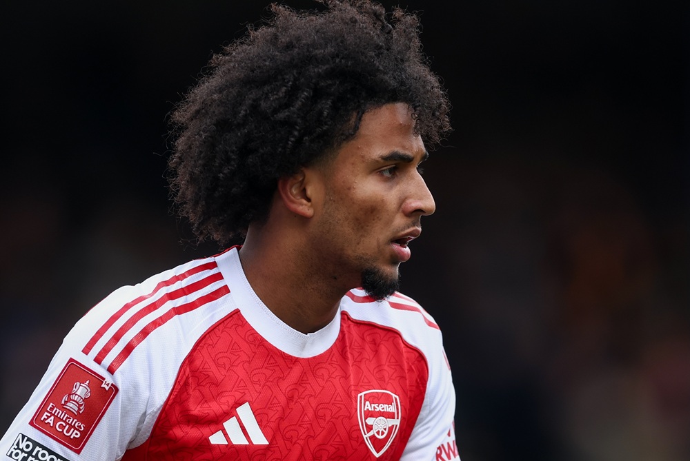 Jaden Dixon of Arsenal during the Emirates FA Cup Fifth Round match between Mansfield Town and Arsenal on March 07, 2026 in Mansfield, England. (Photo by Alex Pantling/Getty Images)