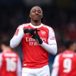 MANSFIELD, ENGLAND - MARCH 07: Eberechi Eze of Arsenal celebrates scoring his team's second goal during the Emirates FA Cup Fifth Round match between Mansfield Town and Arsenal at One Call Stadium on March 07, 2026 in Mansfield, England. (Photo by Julian Finney/Getty Images)