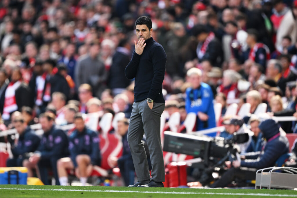 LONDON, ENGLAND - APRIL 11: Mikel Arteta, Manager of Arsenal, reacts at the full-time whistle during the Premier League match between Arsenal and Bournemouth at Emirates Stadium on April 11, 2026 in London, England. (Photo by Shaun Botterill/Getty Images)