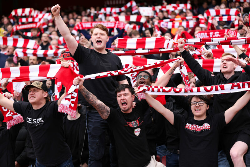 LONDON, ENGLAND - APRIL 11: Fans of Arsenal show their support prior to the Premier League match between Arsenal and Bournemouth at Emirates Stadiu...