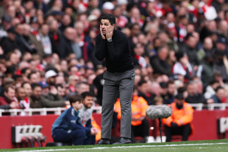 LONDON, ENGLAND - APRIL 11: Mikel Arteta, Manager of Arsenal, reacts during the Premier League match between Arsenal and Bournemouth at Emirates St...