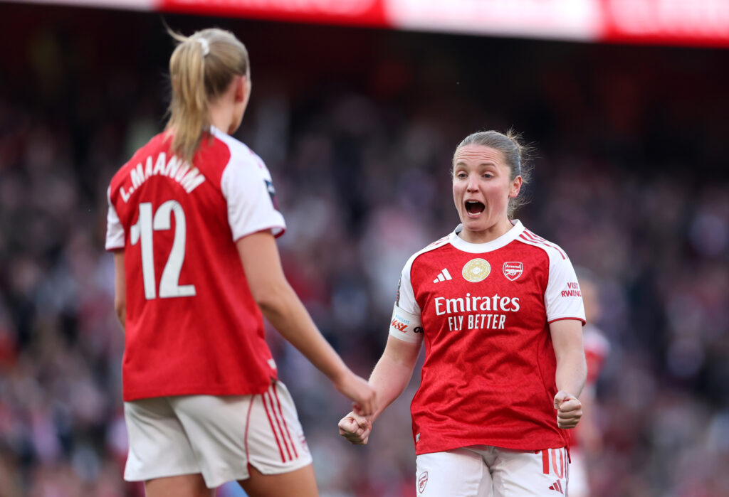 Arsenal 19yo playmaker joins San Diego Wave 3 Frida Maanum of Arsenal (L) celebrates scoring her team's first goal with teammate Kim Little