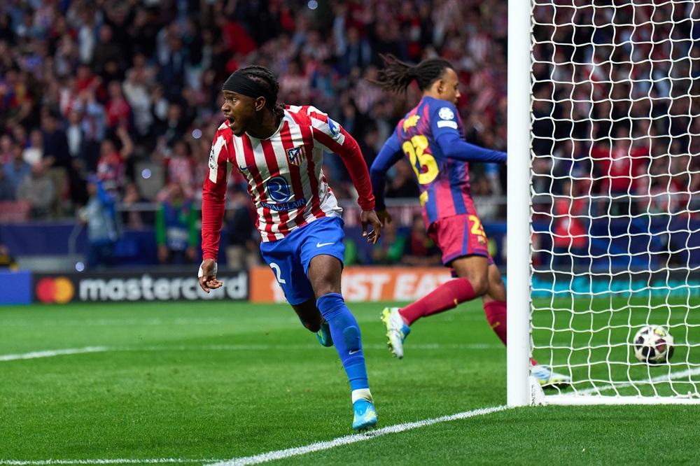 Ademola Lookman of Atletico de Madrid celebrates after scoring his team's first goal during the UEFA Champions League 2025/26 Quarter-Final Second Leg match between Club Atlético de Madrid and FC Barcelona at on April 14, 2026 in Madrid, Spain. (Photo by Angel Martinez/Getty Images)