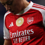 LONDON, ENGLAND - APRIL 01: A detailed view of a UEFA Women's Champions Cup winners patch on the shirt of Katie McCabe of Arsenal during the UEFA Women's Champions League 2025/26 Quarter-finals Second Leg match between Chelsea and Arsenal at Stamford Bridge on April 01, 2026 in London, England. (Photo by Alex Pantling/Getty Images)