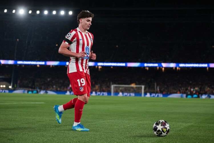 Julian Alvarez of Atletico Madrid looks on during the UEFA Champions League 2025/26 Quarter-Final First Leg match between FC Barcelona and Club Atl...