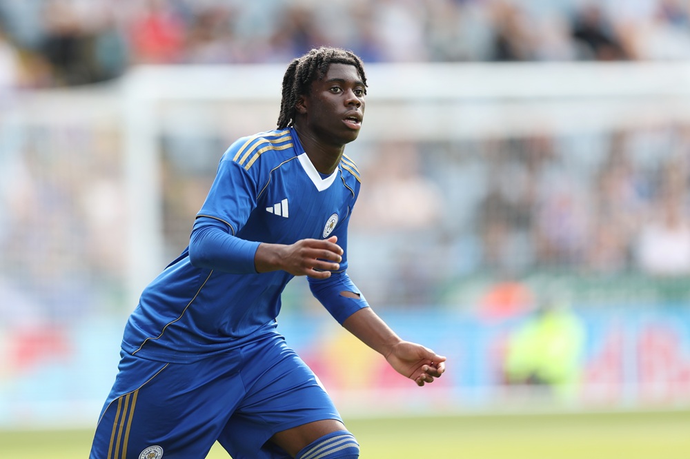 Jeremy Monga of Leicester City in action during the pre-season friendly match between Leicester City and ACF Fiorentina at The King Power Stadium on August 03, 2025 in Leicester, England. (Photo by Michael Regan/Getty Images)