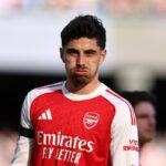 Kai Havertz of Arsenal looks dejected during the Premier League match between Manchester City and Arsenal at Etihad Stadium on April 19, 2026 in Manchester, England. (Photo by Michael Regan/Getty Images)