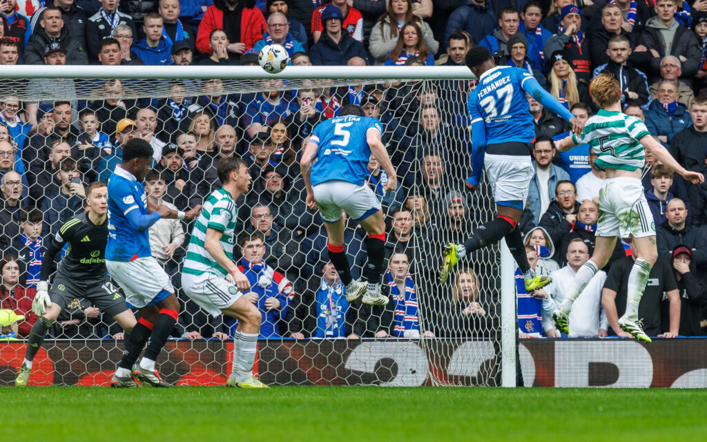 GLASGOW, SCOTLAND - MARCH 1: Emmanuel Fernandez of Rangers having a shot at goal during the William Hill Scottish Premiership match between Rangers and Celtic at Ibrox Stadium on March 1, 2026 in Glasgow, Scotland. (Photo by WM Sport Media/Getty Images)