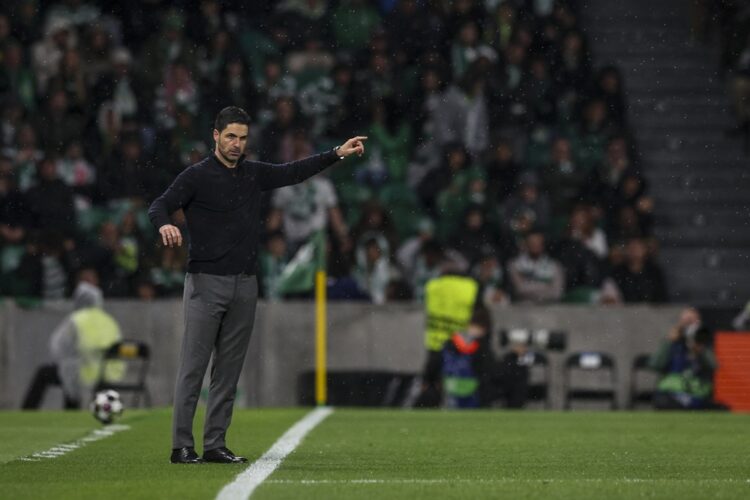 Mikel Arteta of Arsenal FC during the UEFA Champions League 2025/26 Quarter-Final First Leg match between Sporting Clube de Portugal and Arsenal FC...