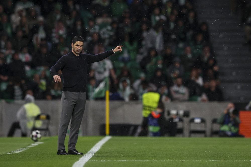 Mikel Arteta of Arsenal FC during the UEFA Champions League 2025/26 Quarter-Final First Leg match between Sporting Clube de Portugal and Arsenal FC at Estadio Jose Alvalade on April 7, 2026 in Lisbon, Portugal. (Photo by Carlos Rodrigues/Getty Images)