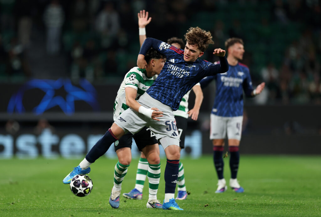 Arsenal star and controversial Sporting man make UEFA Team of the Week 2 LISBON, PORTUGAL - APRIL 07: Max Dowman of Arsenal is challenged by Maximiliano Araujo of Sporting Clube de Portugal during the UEFA Champions League 2025/26 Quarter-Final First Leg match between Sporting Clube de Portugal and Arsenal FC at Estadio Jose Alvalade on April 07, 2026 in Lisbon, Portugal. (Photo by Clive Brunskill/Getty Images)