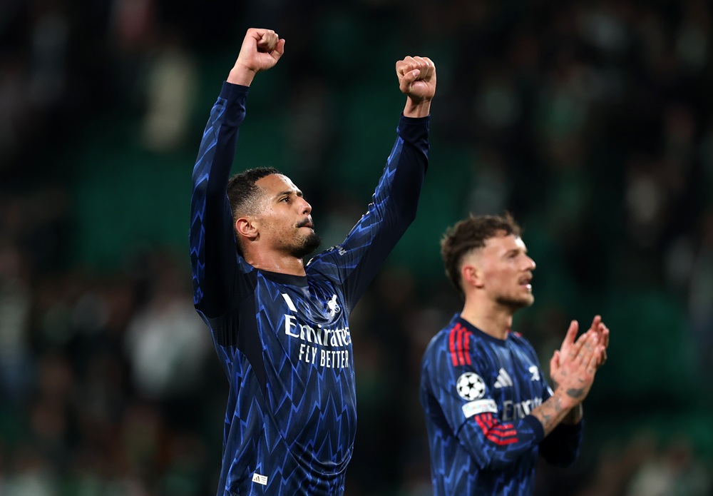 Arsenal qualify for Champions League with Sporting CP win 1 William Saliba of Arsenal celebrates after the team's victory in the UEFA Champions League 2025/26 Quarter-Final First Leg match between Sporting C...