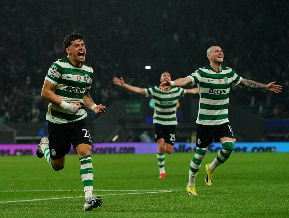 LISBON, PORTUGAL - MARCH 17: Maximiliano Araujo of Sporting CP celebrates after scoring a goal during the UEFA Champions League 2025/26 Round of 16...