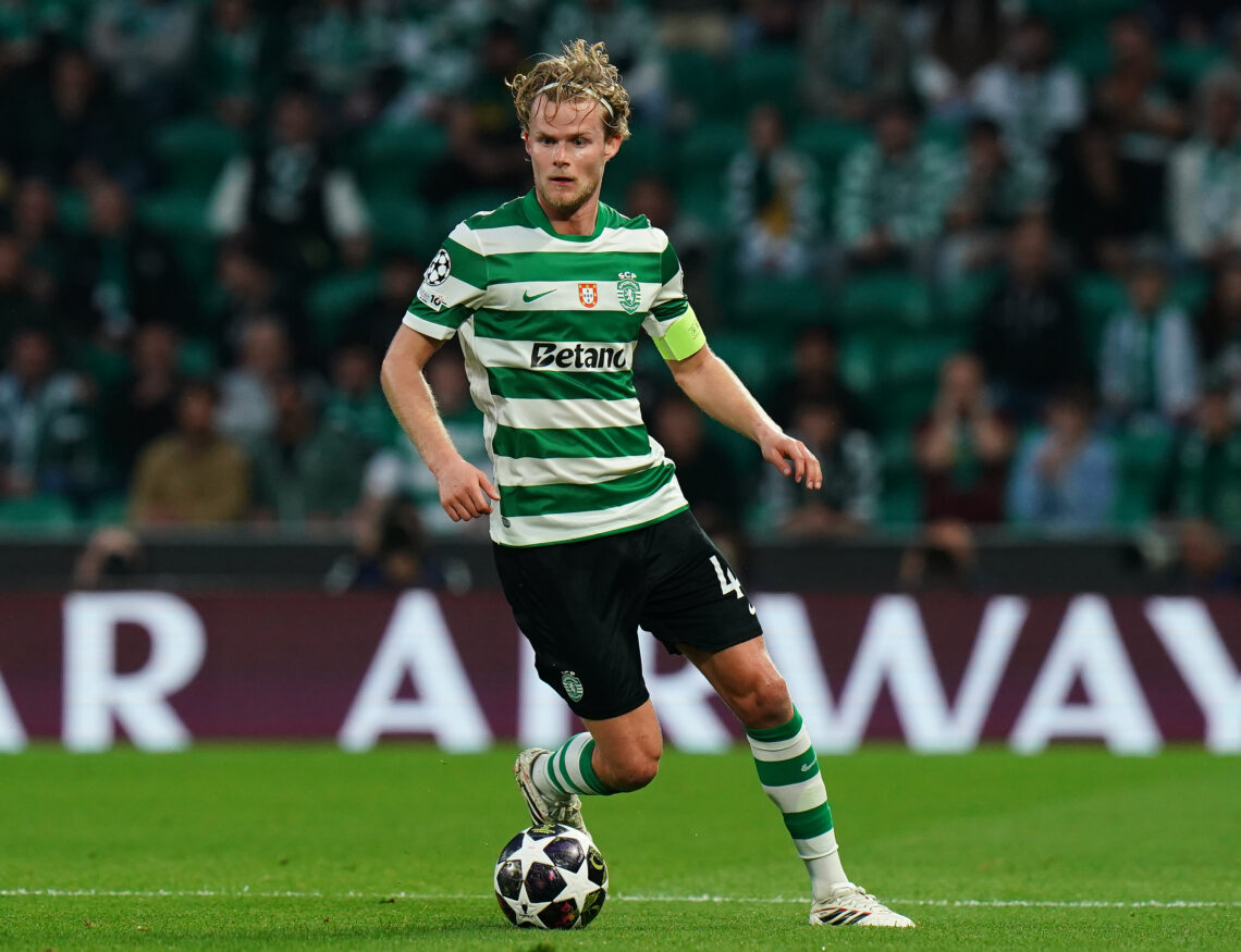 Arsenal boost as Sporting captain suspended for 1st leg 1 LISBON, PORTUGAL - MARCH 17: Morten Hjulmand of Sporting CP in action during the UEFA Champions League 2025/26 Round of 16 Second Leg match between...