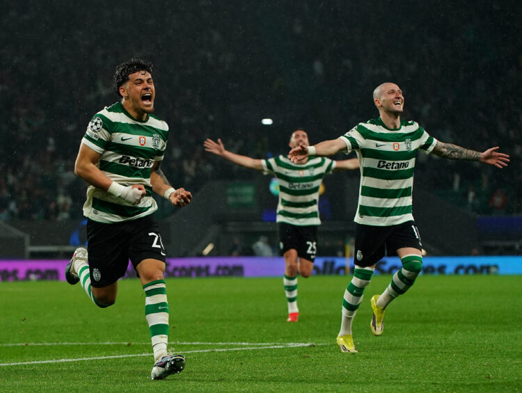 LISBON, PORTUGAL - MARCH 17: Maximiliano Araujo of Sporting CP celebrates after scoring a goal during the UEFA Champions League 2025/26 Round of 16...